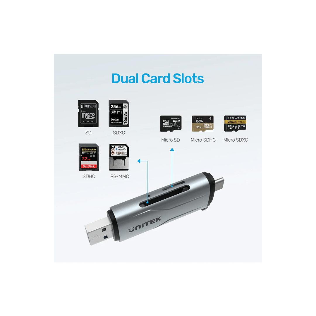 Unitek USB 3.0 & Type C 2-in-1 SD 3.0 Card Reader in Qatar Unitek USB 3.0 & Type C 2-in-1 SD 3.0 Card Reader in Qatar